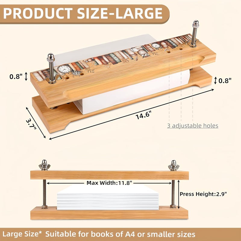 OopsifyMe Bamboo Book Press for Bookbinding, Paper Press, DIY Crafts, Multiple Hole Positions for Various Spine Sizes, Streamlined Edge, Book Binding Kits (Small Size) - Image 2